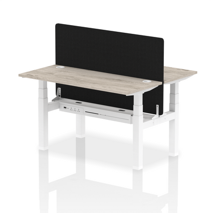 Air Back-to-Back Slimline Height Adjustable Bench Desk - 2 Person with Black Straight Screen