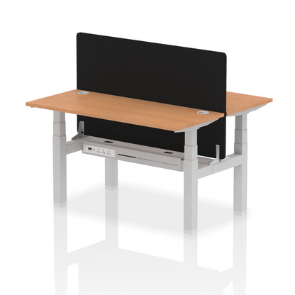 Air Back-to-Back Slimline Height Adjustable Bench Desk - 2 Person with Black Straight Screen