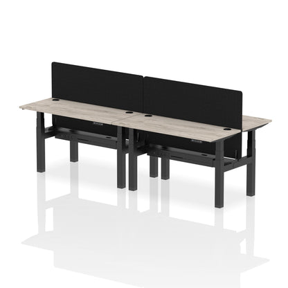 Air Back-to-Back Slimline Height Adjustable Bench Desk - 4 Person with Black Straight Screen