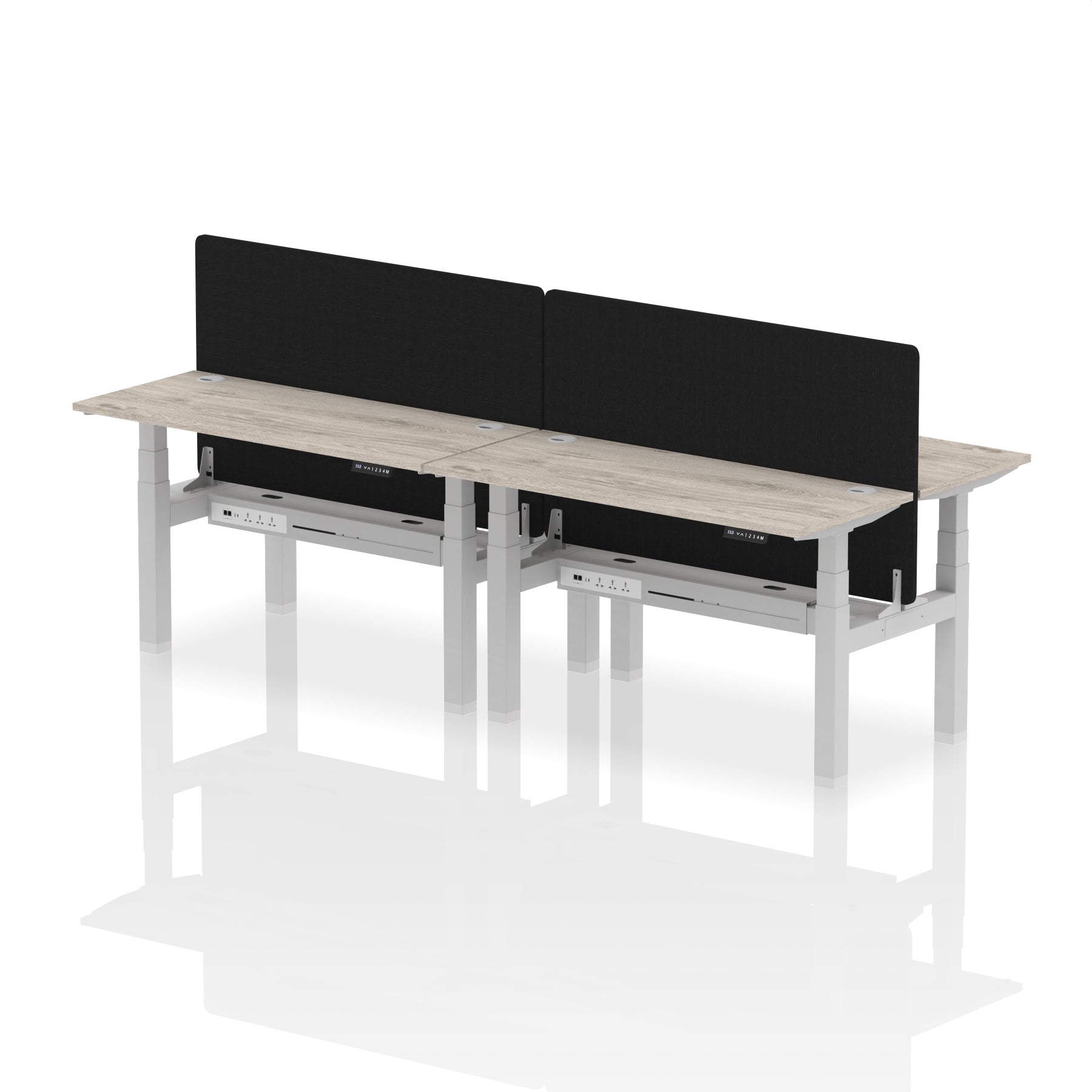 Air Back-to-Back Slimline Height Adjustable Bench Desk - 4 Person with Black Straight Screen