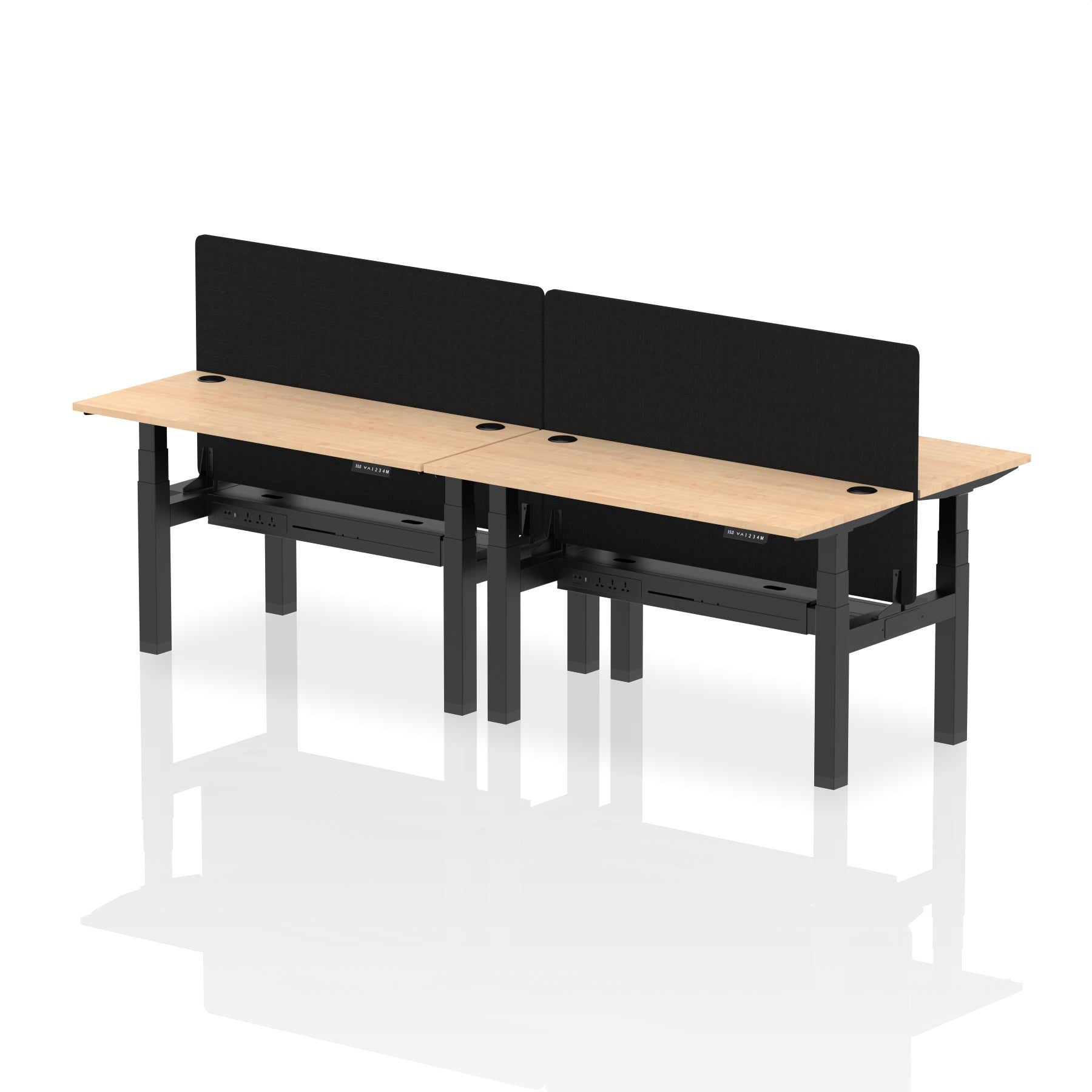 Air Back-to-Back Slimline Height Adjustable Bench Desk - 4 Person with Black Straight Screen