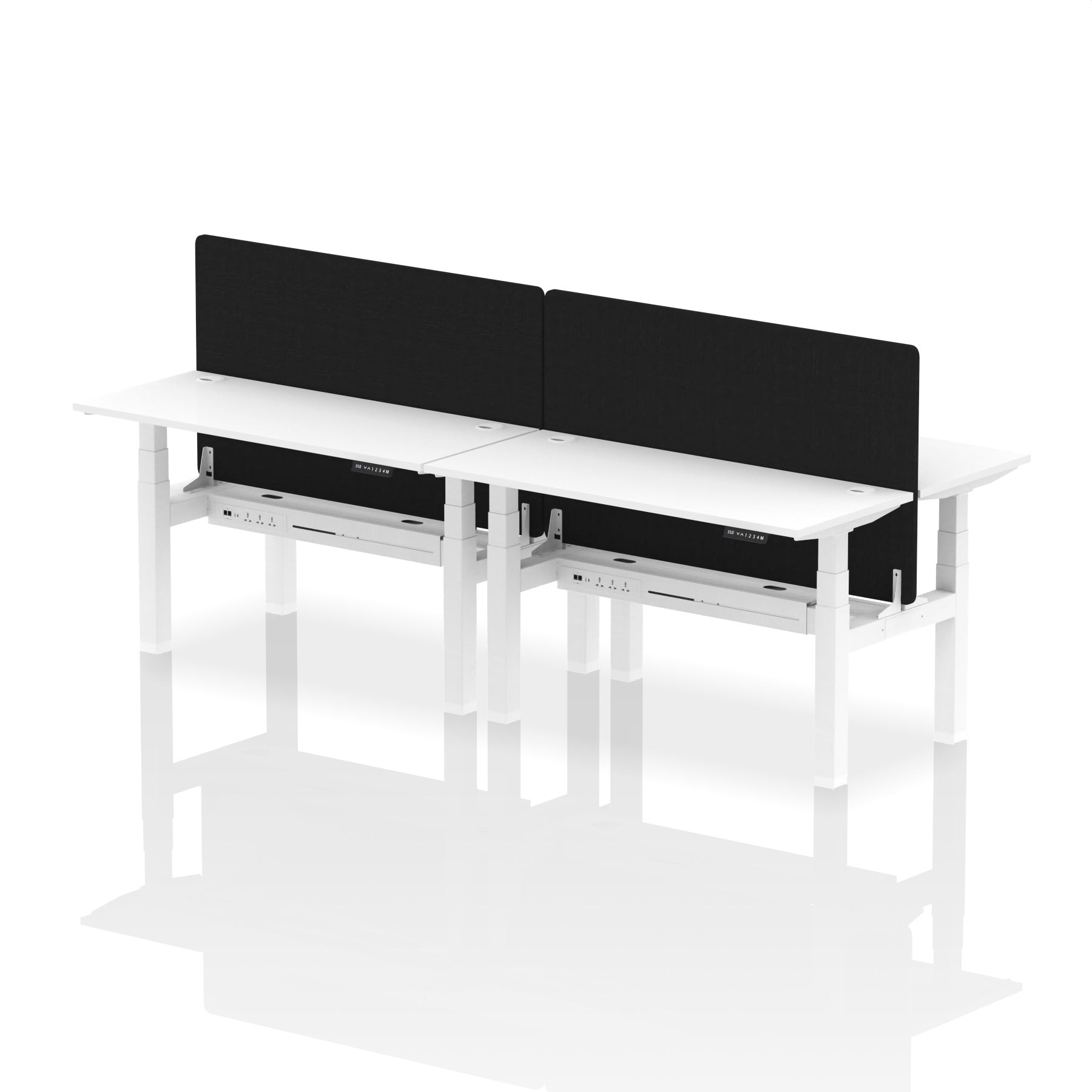 Air Back-to-Back Slimline Height Adjustable Bench Desk - 4 Person with Black Straight Screen