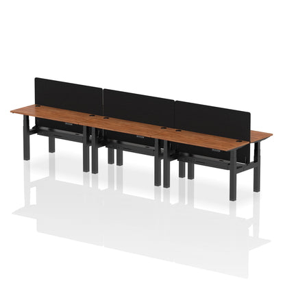 Air Back-to-Back Slimline Height Adjustable Bench Desk - 6 Person with Black Straight Screen