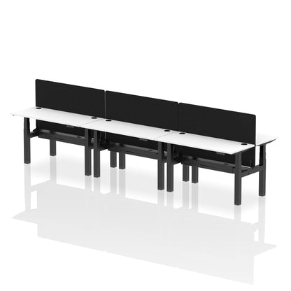 Air Back-to-Back Slimline Height Adjustable Bench Desk - 6 Person with Black Straight Screen