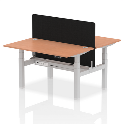 Air Back-to-Back Height Adjustable Bench Desk - 2 Person with Black Straight Screen