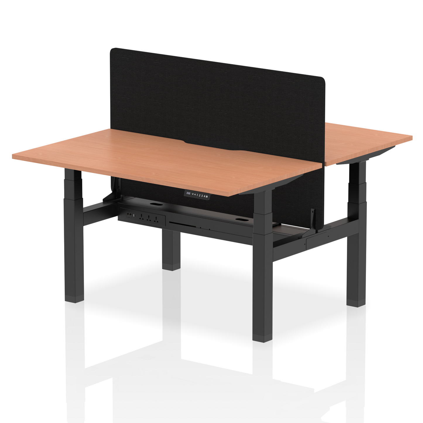 Air Back-to-Back Scalloped Edge Height Adjustable Bench Desk - 2 Person with Black Straight Screen