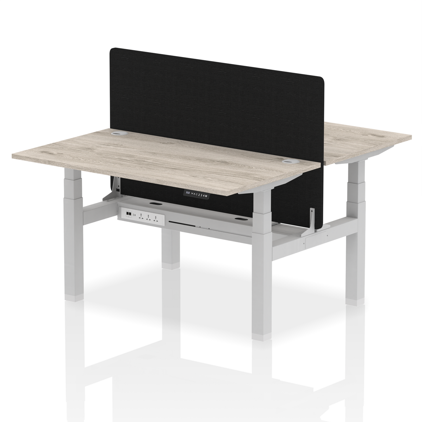 Air Back-to-Back Height Adjustable Bench Desk - 2 Person with Black Straight Screen