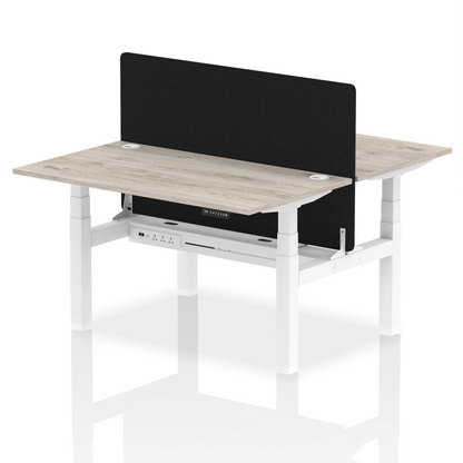 Air Back-to-Back Height Adjustable Bench Desk - 2 Person with Black Straight Screen