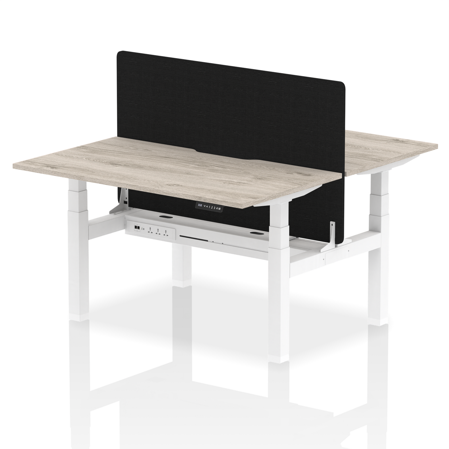 Air Back-to-Back Scalloped Edge Height Adjustable Bench Desk - 2 Person with Black Straight Screen