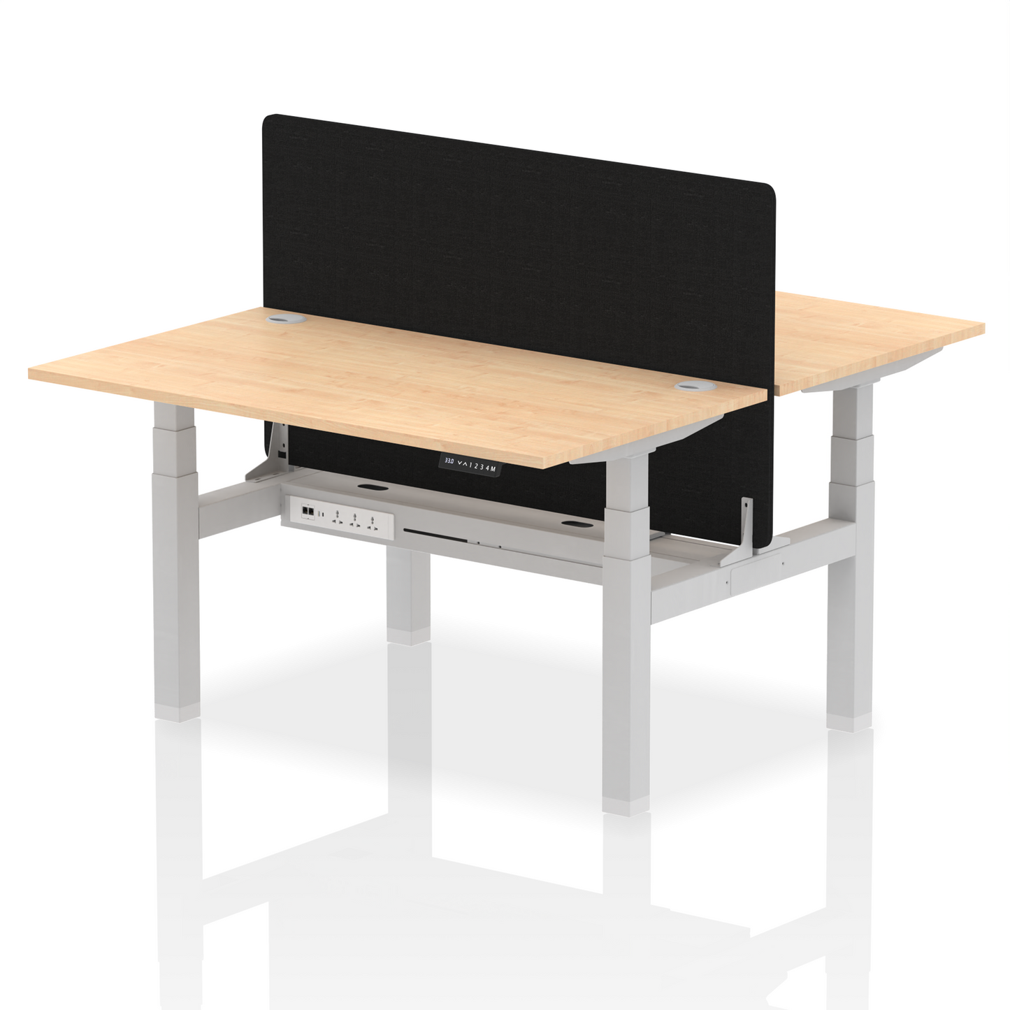 Air Back-to-Back Height Adjustable Bench Desk - 2 Person with Black Straight Screen