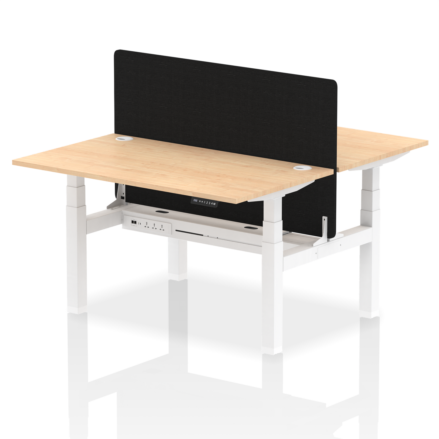 Air Back-to-Back Height Adjustable Bench Desk - 2 Person with Black Straight Screen