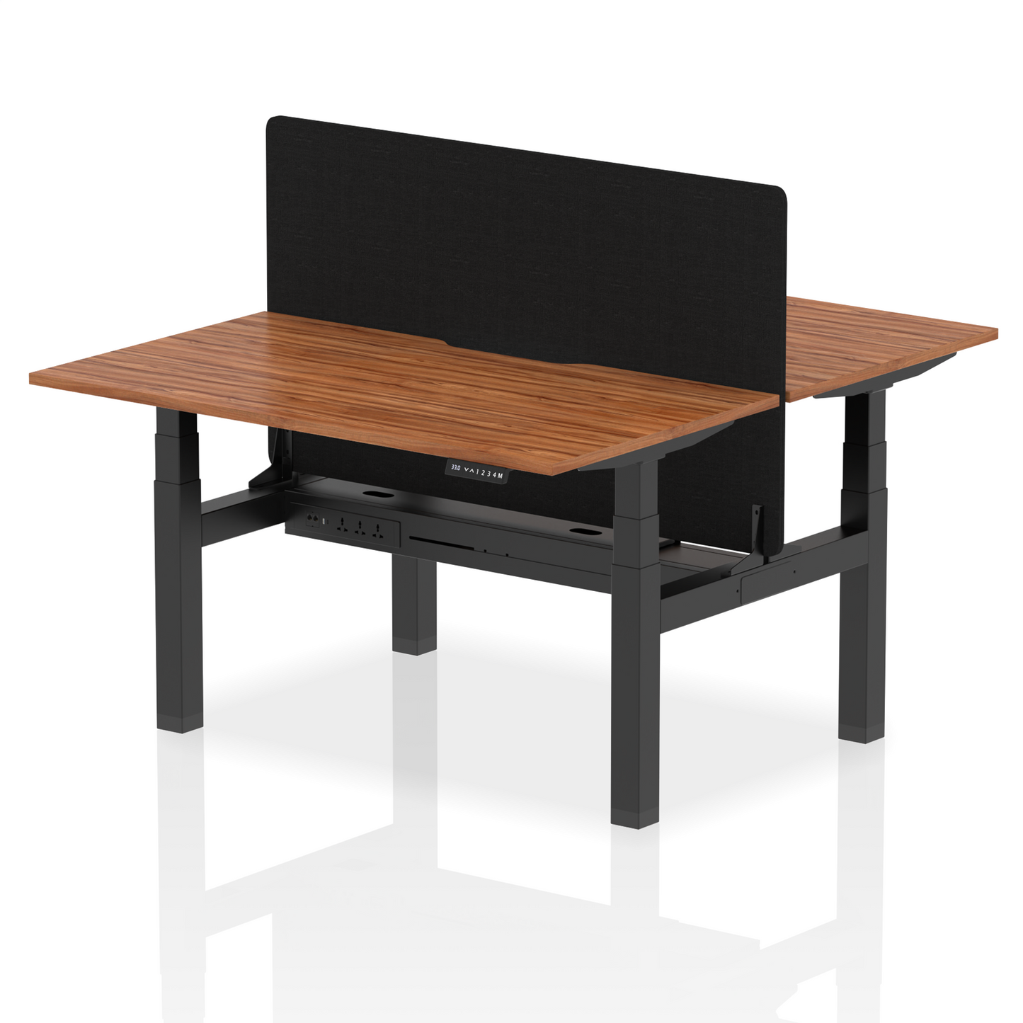 Air Back-to-Back Scalloped Edge Height Adjustable Bench Desk - 2 Person with Black Straight Screen