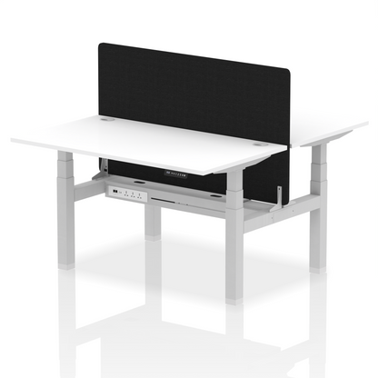 Air Back-to-Back Height Adjustable Bench Desk - 2 Person with Black Straight Screen