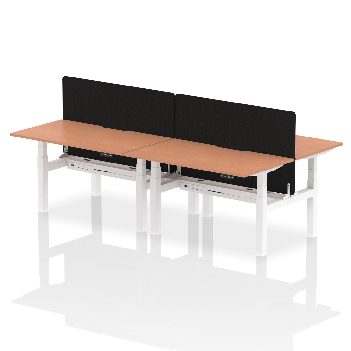 Air Back-to-Back Scalloped Edge Height Adjustable Bench Desk - 4 Person with Black Straight Screen