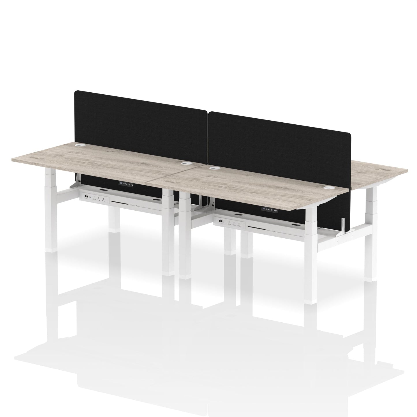 Air Back-to-Back Height Adjustable Bench Desk - 4 Person with Black Straight Screen