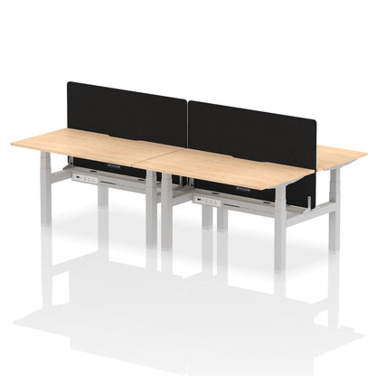 Air Back-to-Back Scalloped Edge Height Adjustable Bench Desk - 4 Person with Black Straight Screen