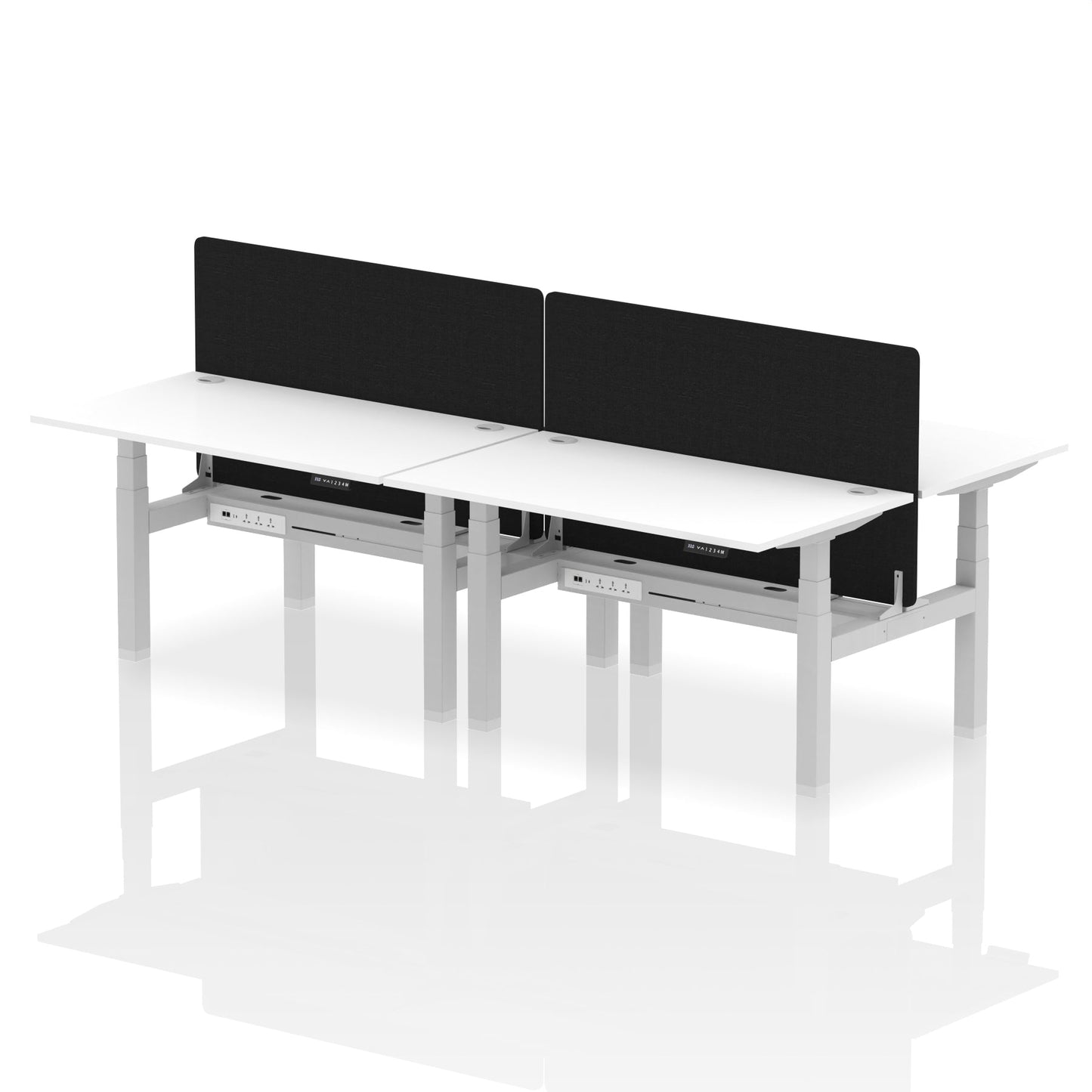 Air Back-to-Back Height Adjustable Bench Desk - 4 Person with Black Straight Screen