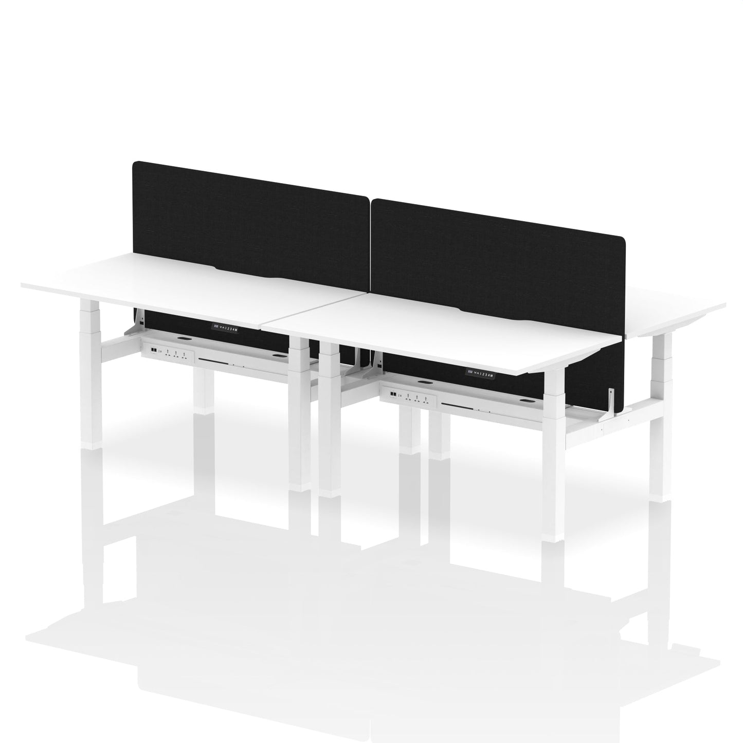 Air Back-to-Back Scalloped Edge Height Adjustable Bench Desk - 4 Person with Black Straight Screen