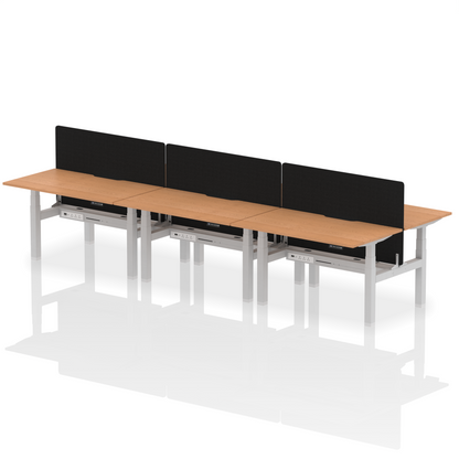 Air Back-to-Back Scalloped Edge Height Adjustable Bench Desk - 6 Person with Black Straight Screen