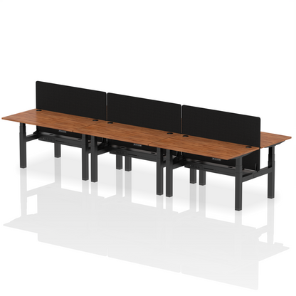 Air Back-to-Back Height Adjustable Bench Desk - 6 Person with Black Straight Screen