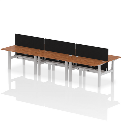 Air Back-to-Back Height Adjustable Bench Desk - 6 Person with Black Straight Screen