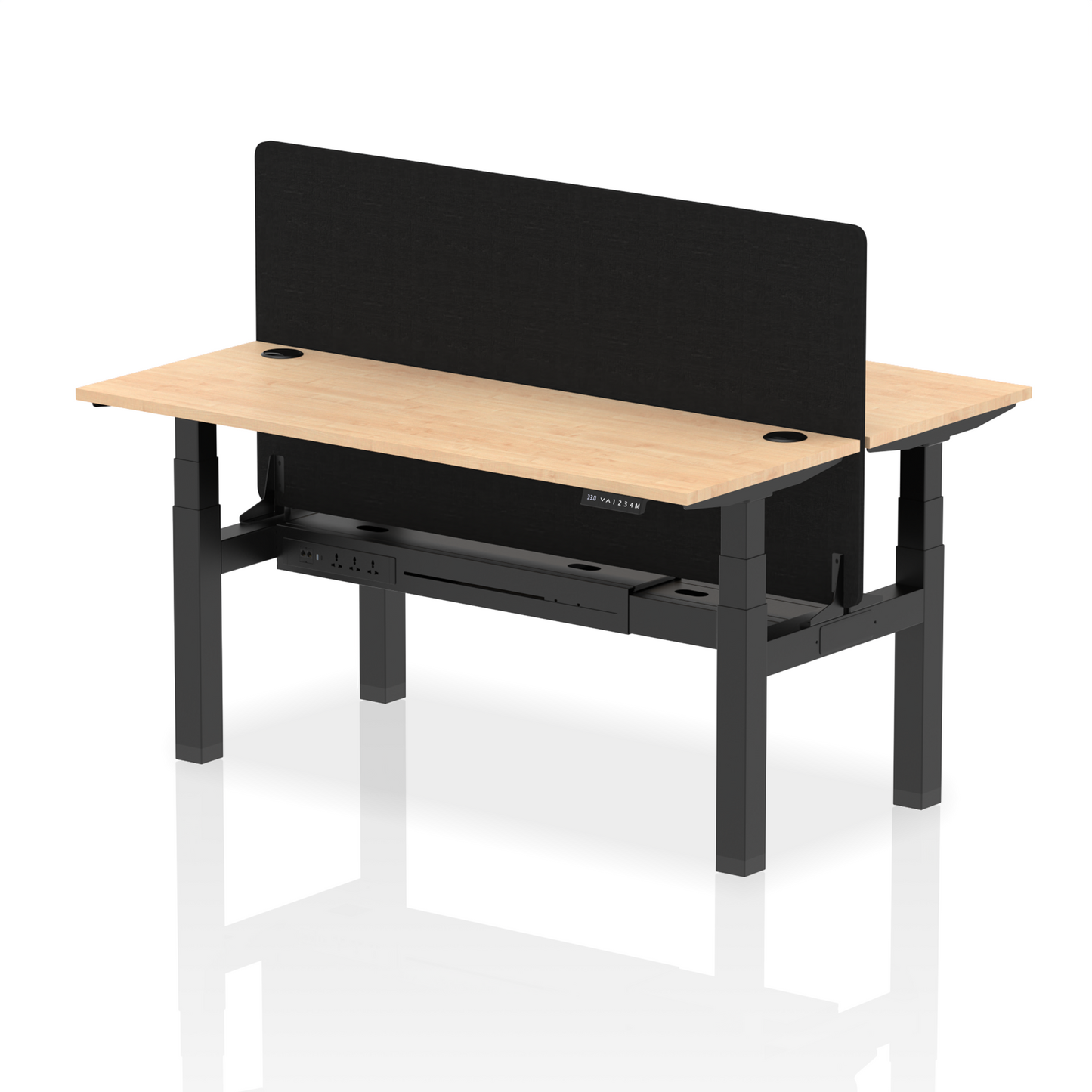 Air Back-to-Back Slimline Height Adjustable Bench Desk - 2 Person with Black Straight Screen