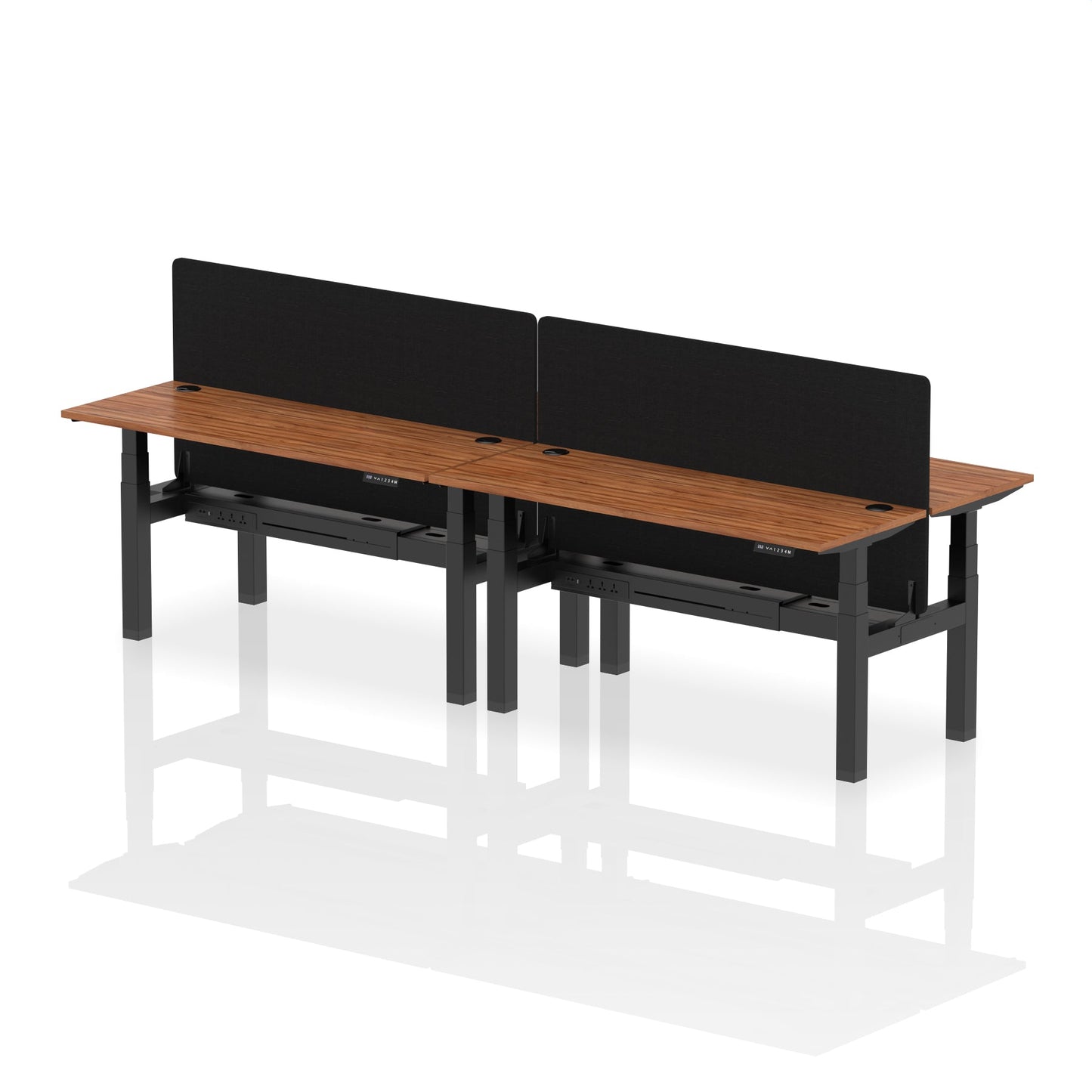 Air Back-to-Back Slimline Height Adjustable Bench Desk - 4 Person with Black Straight Screen