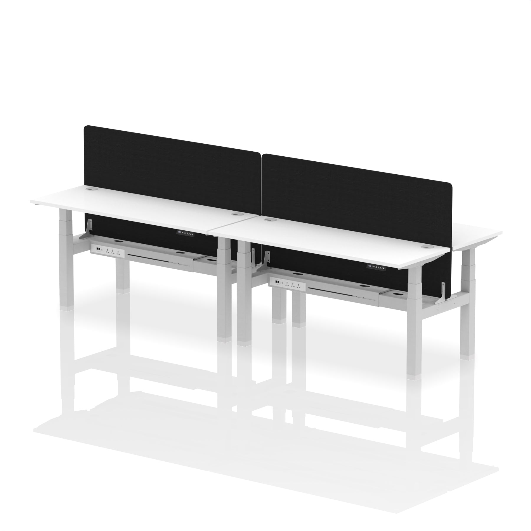 Air Back-to-Back Slimline Height Adjustable Bench Desk - 4 Person with Black Straight Screen