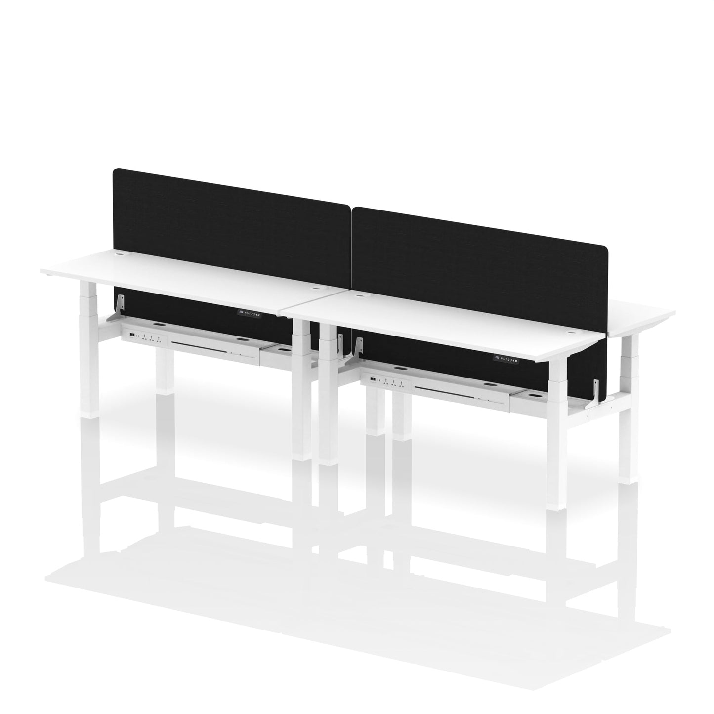 Air Back-to-Back Slimline Height Adjustable Bench Desk - 4 Person with Black Straight Screen