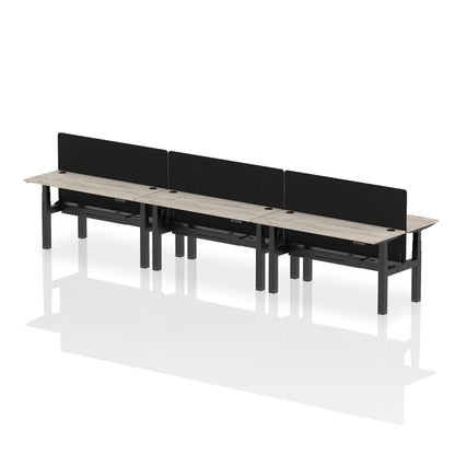 Air Back-to-Back Slimline Height Adjustable Bench Desk - 6 Person with Black Straight Screen