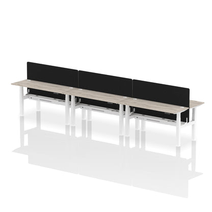 Air Back-to-Back Slimline Height Adjustable Bench Desk - 6 Person with Black Straight Screen