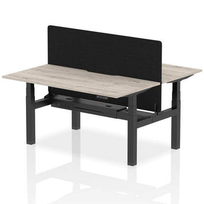 Air Back-to-Back Scalloped Edge Height Adjustable Bench Desk - 2 Person with Black Straight Screen