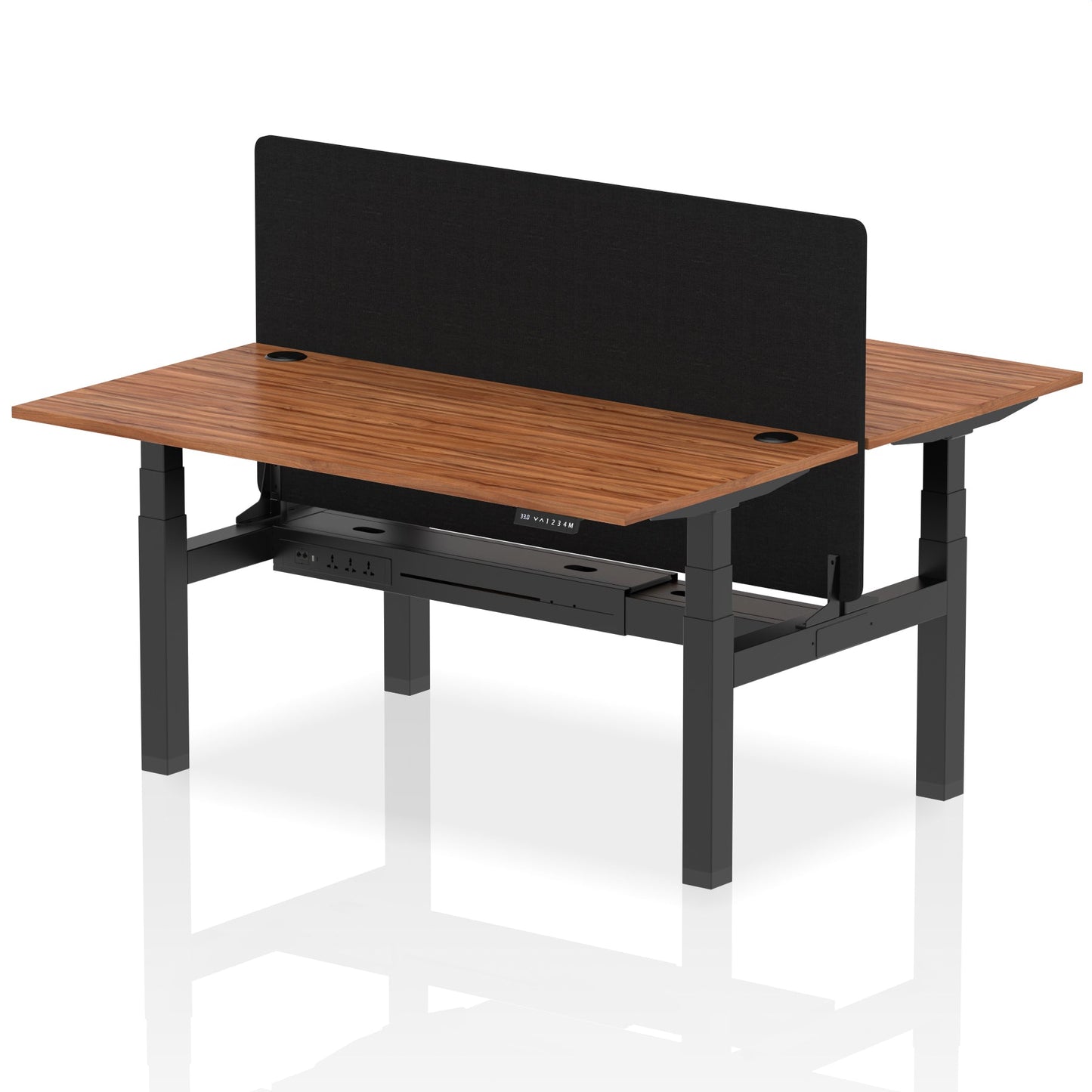 Air Back-to-Back Height Adjustable Bench Desk - 2 Person with Black Straight Screen