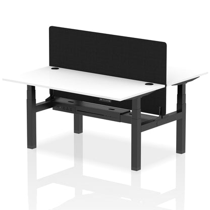 Air Back-to-Back Height Adjustable Bench Desk - 2 Person with Black Straight Screen