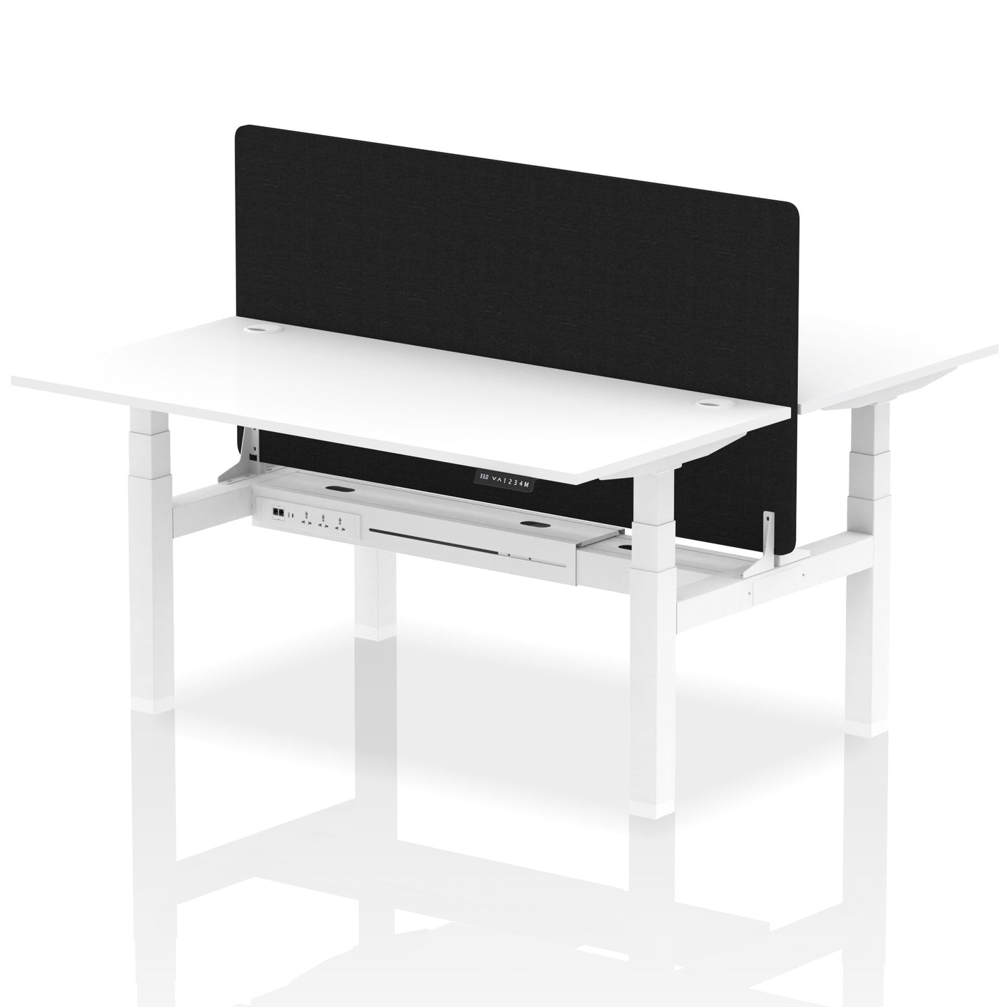 Air Back-to-Back Height Adjustable Bench Desk - 2 Person with Black Straight Screen