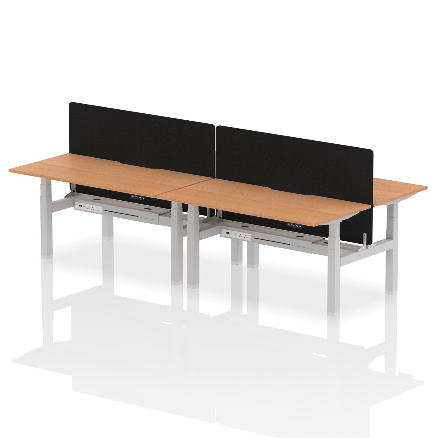 Air Back-to-Back Scalloped Edge Height Adjustable Bench Desk - 4 Person with Black Straight Screen