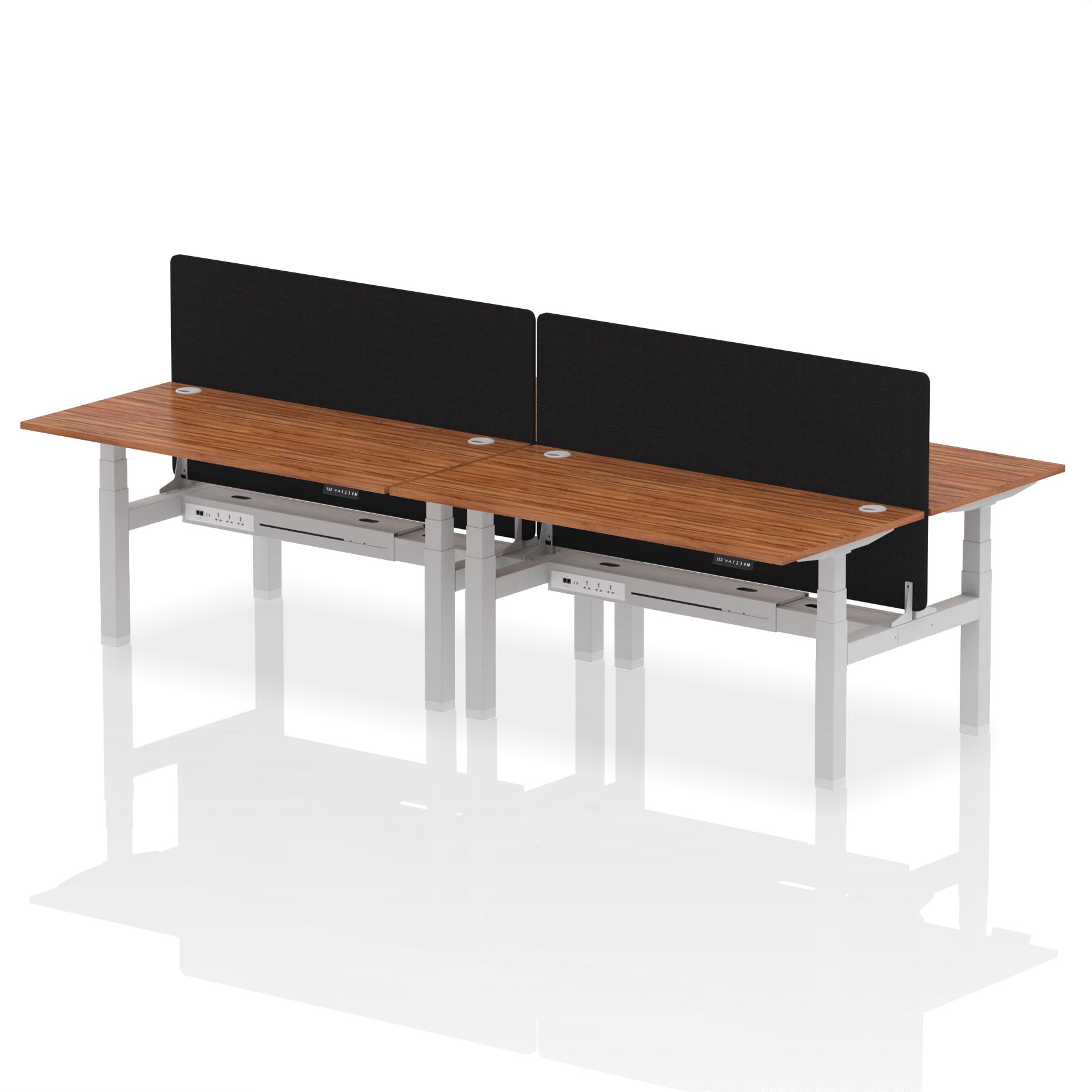 Air Back-to-Back Height Adjustable Bench Desk - 4 Person with Black Straight Screen