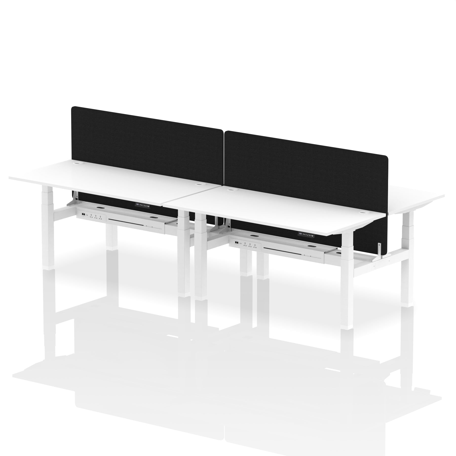 Air Back-to-Back Height Adjustable Bench Desk - 4 Person with Black Straight Screen