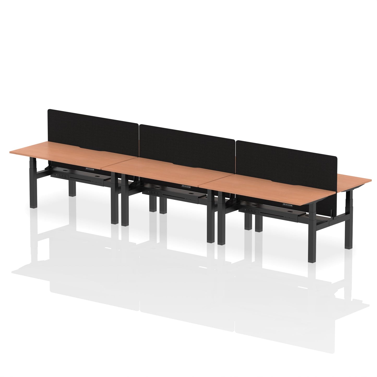 Air Back-to-Back Scalloped Edge Height Adjustable Bench Desk - 6 Person with Black Straight Screen