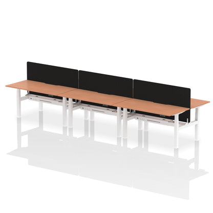 Air Back-to-Back Scalloped Edge Height Adjustable Bench Desk - 6 Person with Black Straight Screen