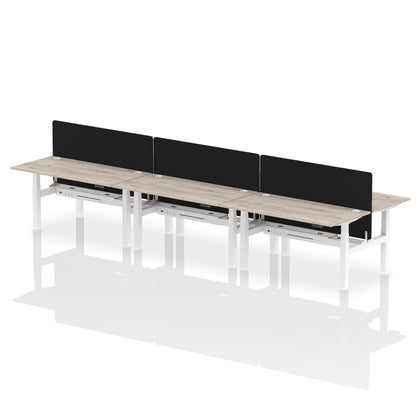 Air Back-to-Back Height Adjustable Bench Desk - 6 Person with Black Straight Screen