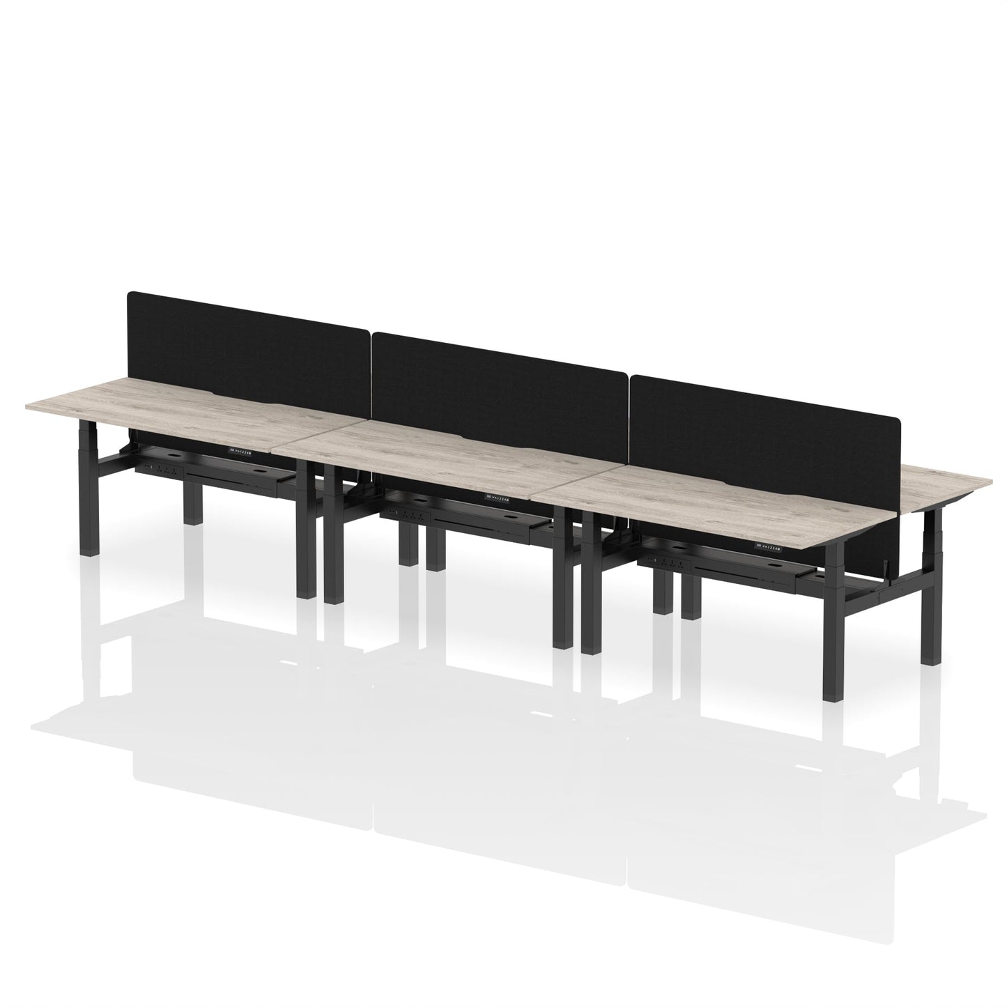 Air Back-to-Back Scalloped Edge Height Adjustable Bench Desk - 6 Person with Black Straight Screen