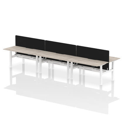 Air Back-to-Back Scalloped Edge Height Adjustable Bench Desk - 6 Person with Black Straight Screen