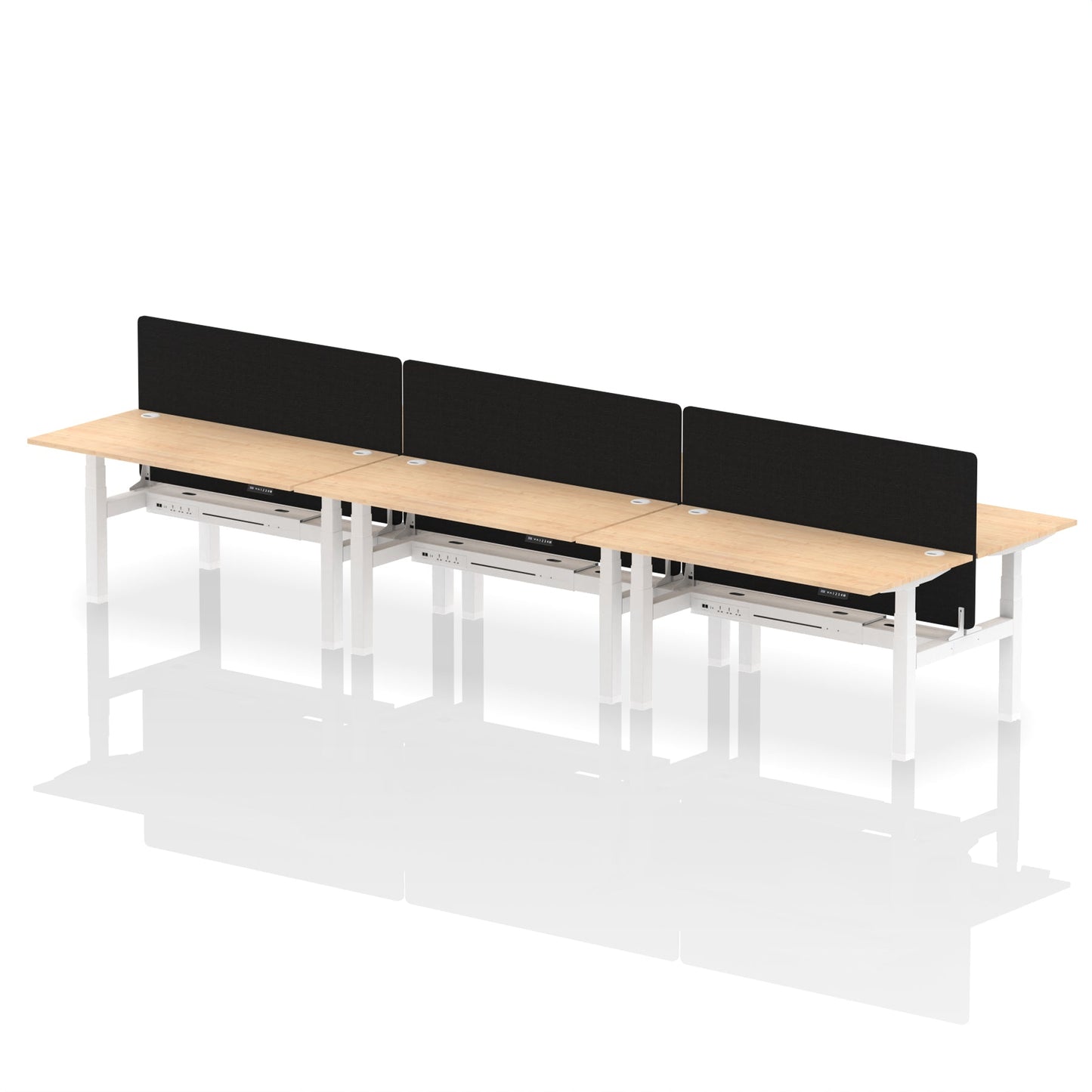 Air Back-to-Back Height Adjustable Bench Desk - 6 Person with Black Straight Screen