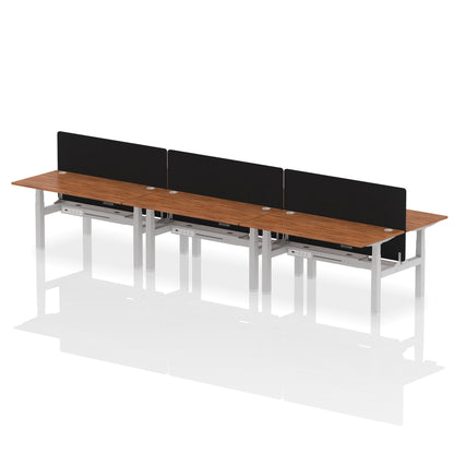 Air Back-to-Back Height Adjustable Bench Desk - 6 Person with Black Straight Screen