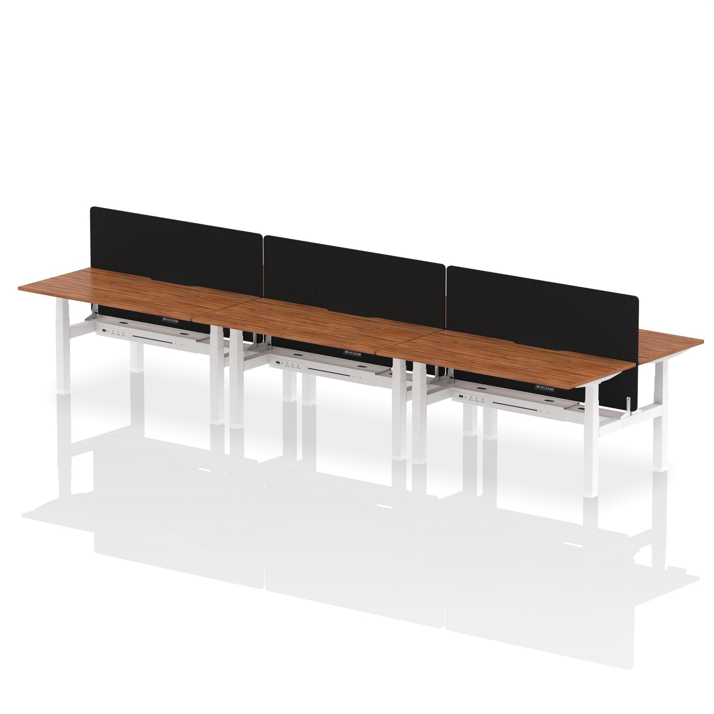 Air Back-to-Back Scalloped Edge Height Adjustable Bench Desk - 6 Person with Black Straight Screen