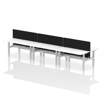 Air Back-to-Back Height Adjustable Bench Desk - 6 Person with Black Straight Screen