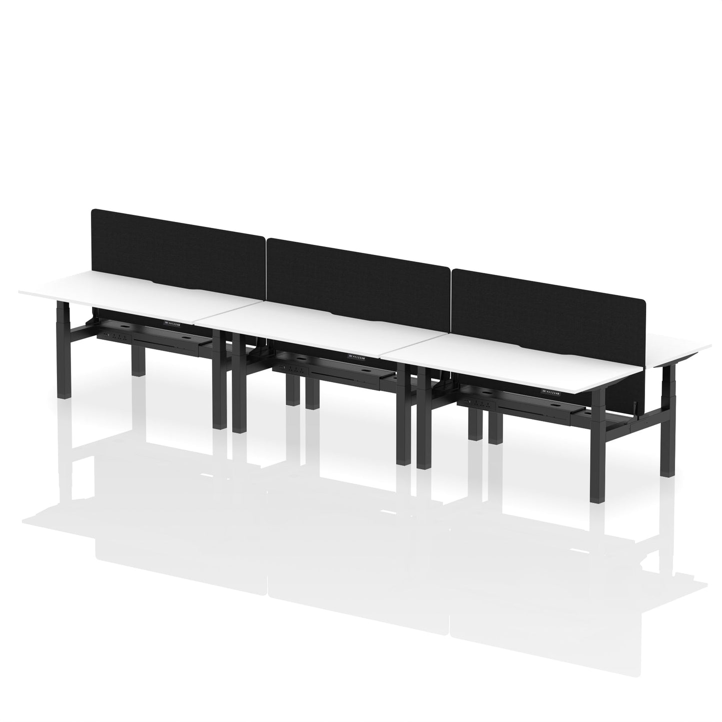 Air Back-to-Back Scalloped Edge Height Adjustable Bench Desk - 6 Person with Black Straight Screen