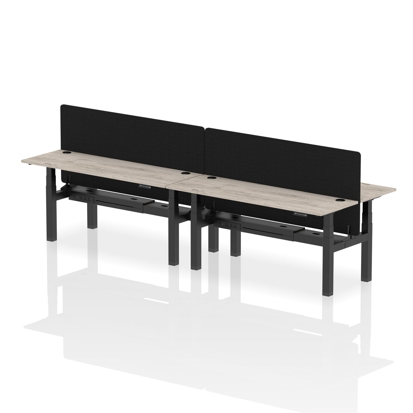 Air Back-to-Back Slimline Height Adjustable Bench Desk - 4 Person with Black Straight Screen