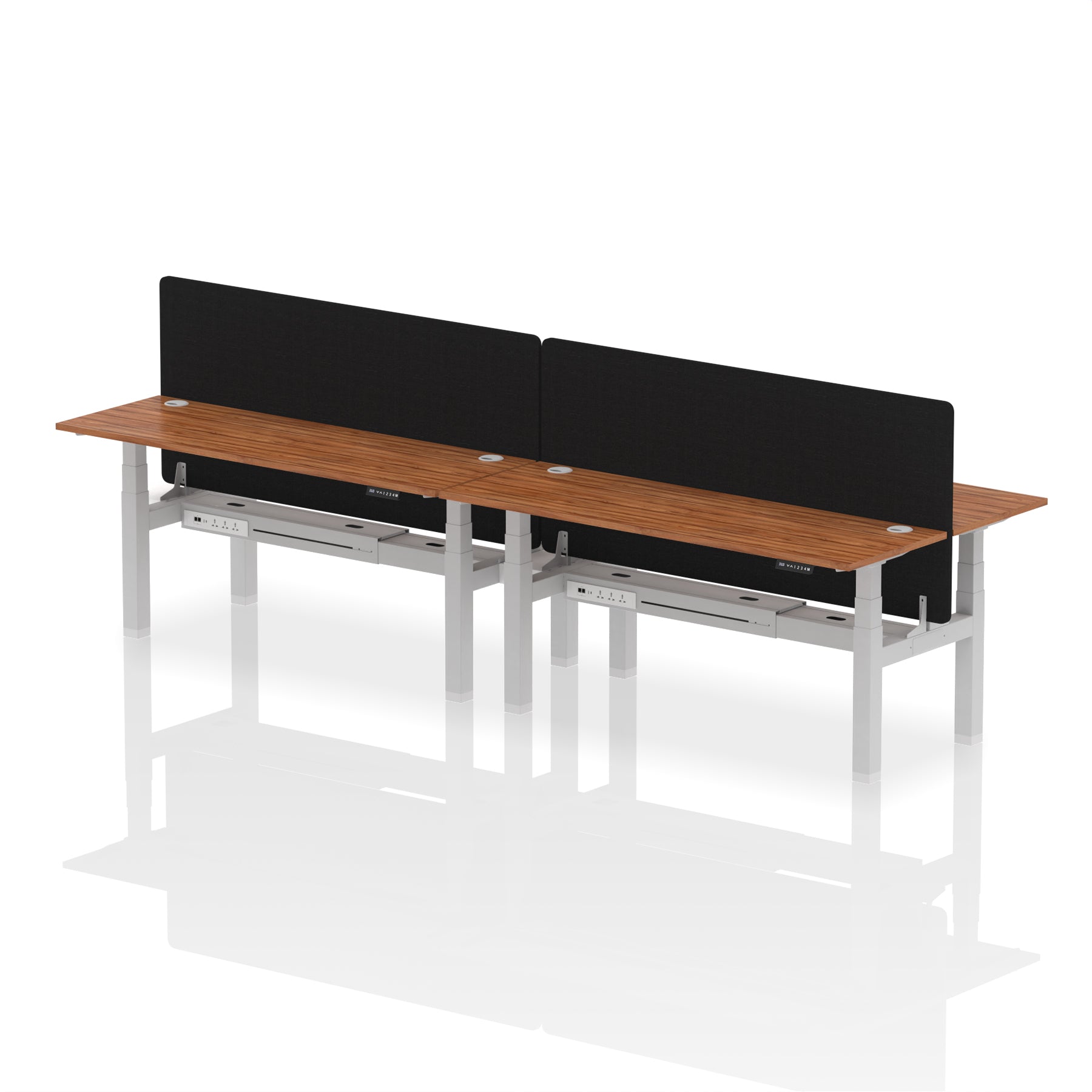 Air Back-to-Back Slimline Height Adjustable Bench Desk - 4 Person with Black Straight Screen